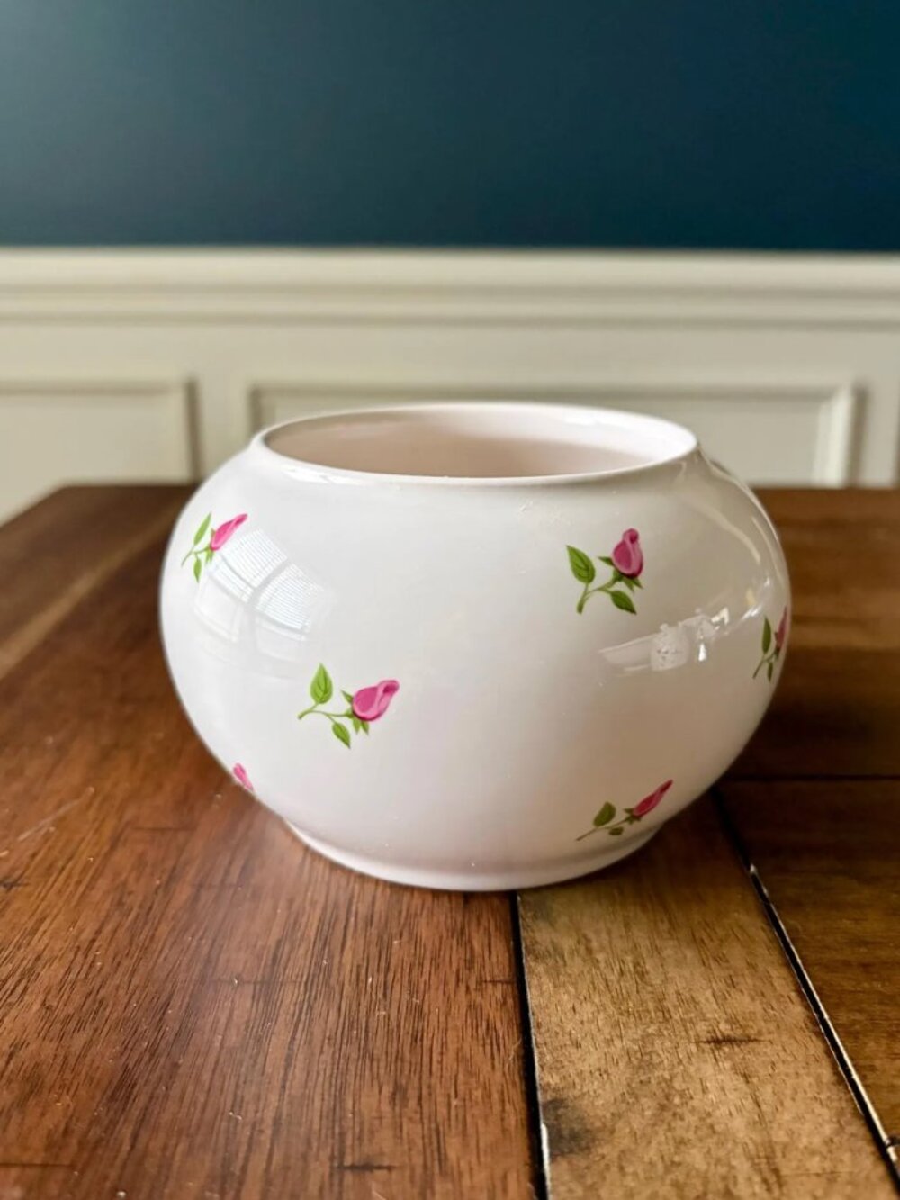 Vintage Teleflora Porcelain Pink Rosebud Bowl, Made in Portugal